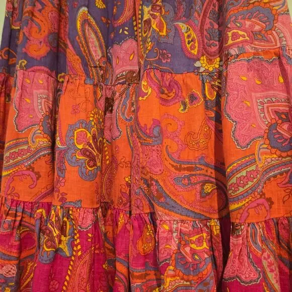 Lauren Ralph Lauren 100% Linen Pink Paisley Tiered Ruffle Midi Skirt - Small - Picture 4 of 7